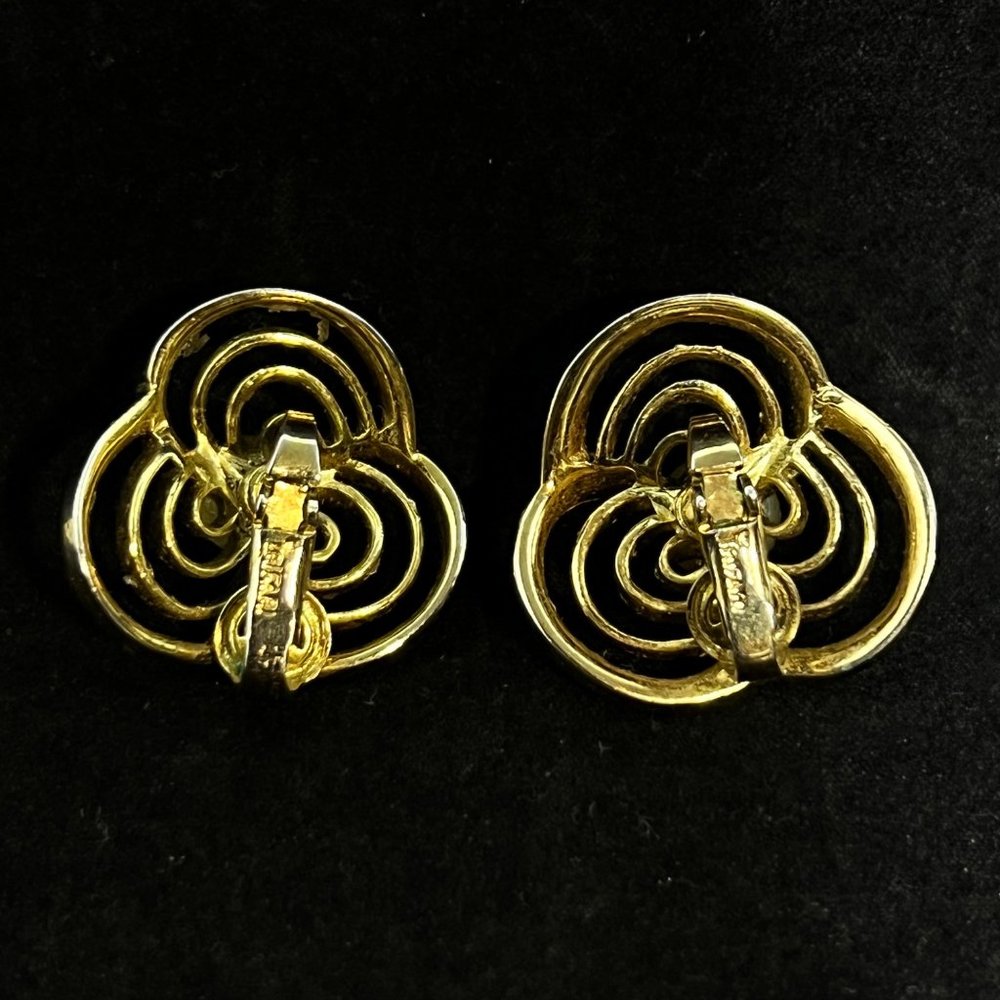 Crown Trifari Gold Tone Faux Pearl & Rhinestone Earrings & Brooch Set (3681) - Picture 6 of 8